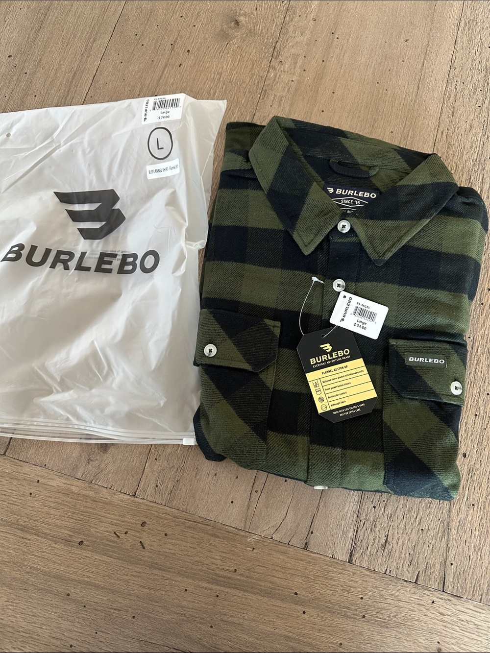 NWT BURLEBO Men's Green and Black Plaid Button-Down Shirt